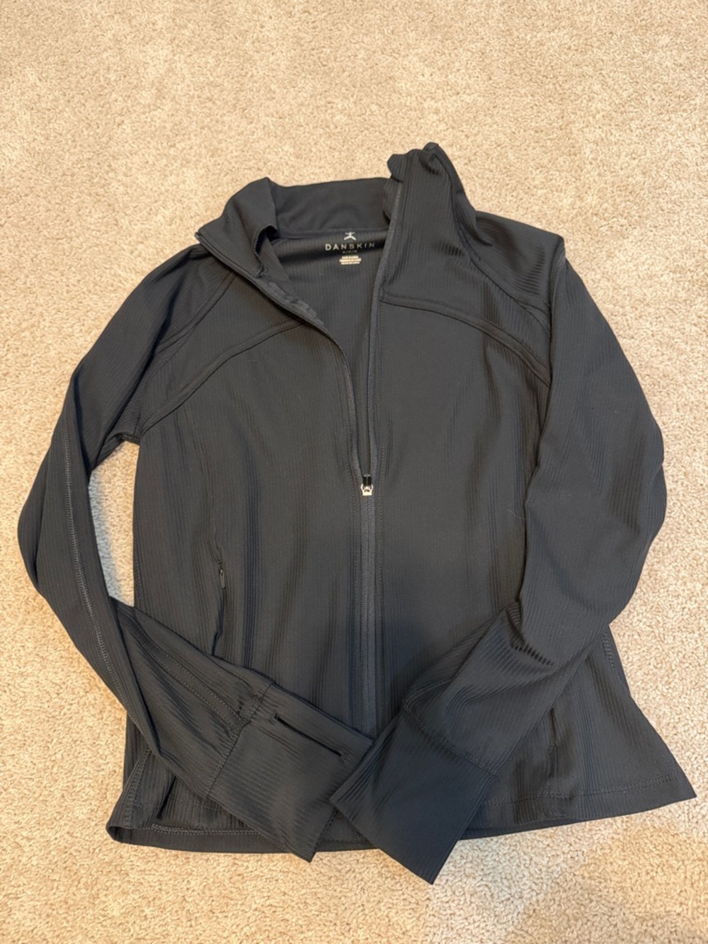 Danskin Black Ribbed Full-Zip Hoodie Jacket